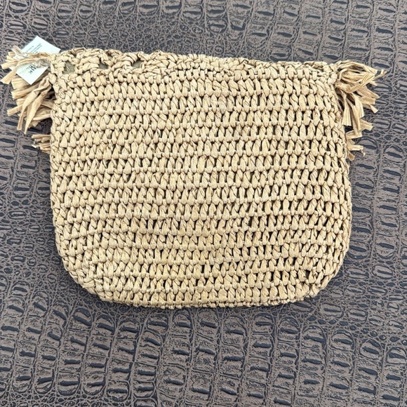 THINK INK Tan Woven Fringe Clutch Bag Eco Friendly Recycled Paper Boho Pouch - Picture 2 of 11
